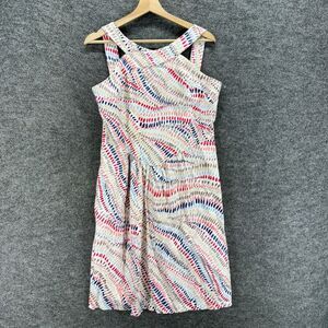 Zoda Dress Women 14 White Striped Sheath Midi Zipper Sleeveless V-Neck Cotton